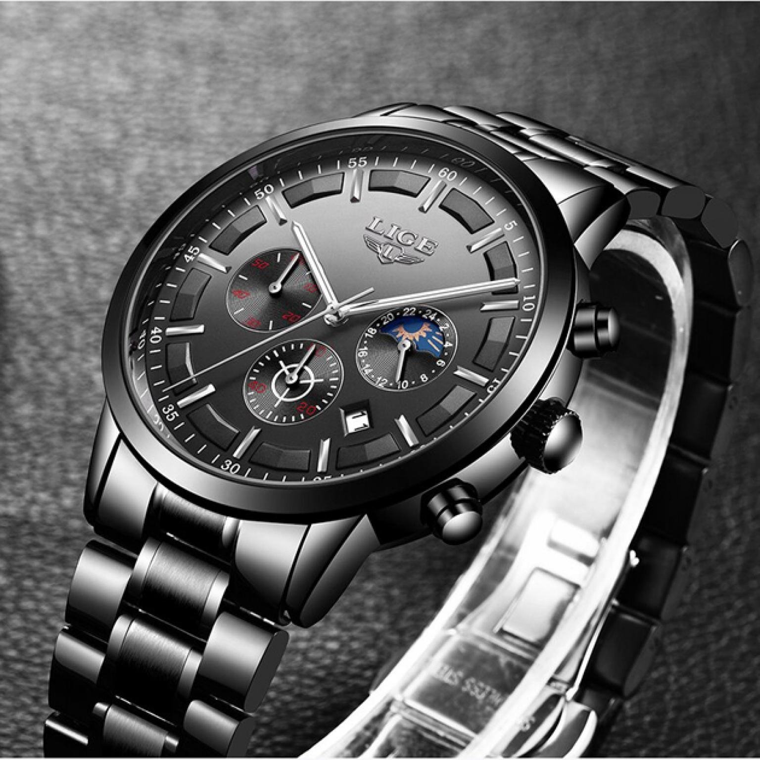 LIGE Original Brand Men Casual Sport Quartz Watch Mens Watches Top Brand Luxury Fashion Stainless Steel Waterproof Wristwatch